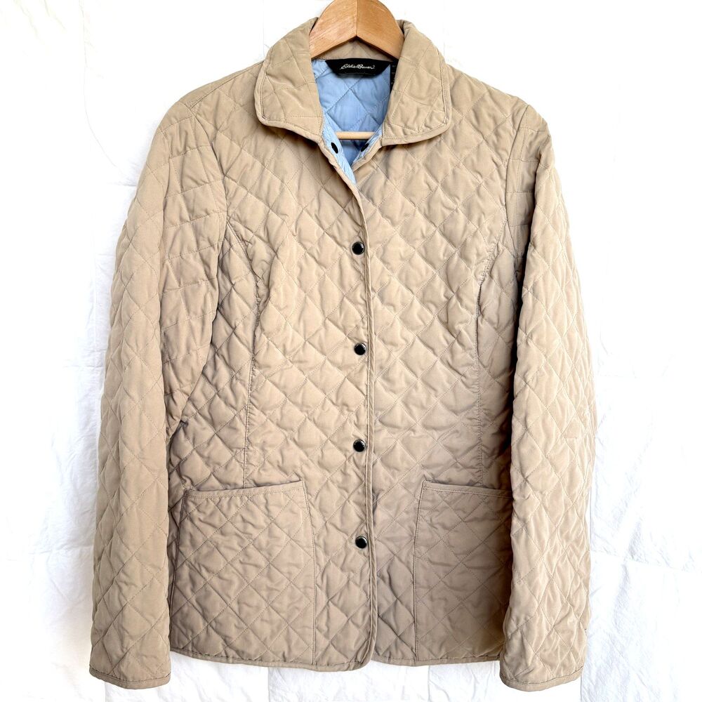 Eddie Bauer Women's Tan Goose Down Diamond Quilted Lightweight Snap Jacket Sz. M